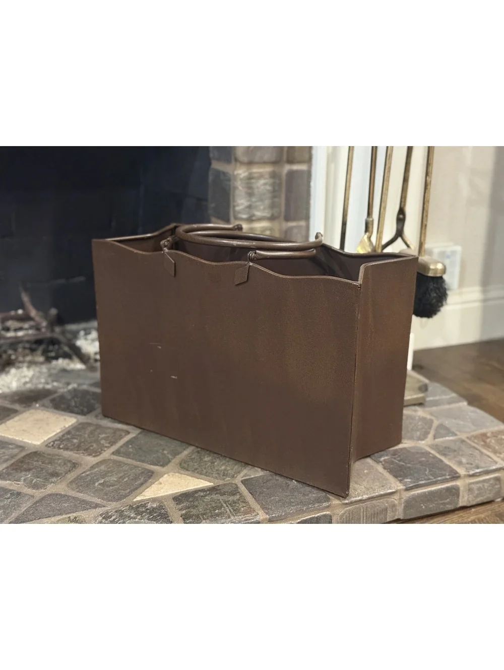 Vintage Metal Tote Bin / Firewood Log Holder / Magazine Rack with Handles